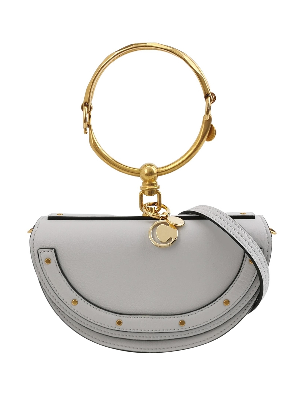 Chloé Nile Half-Moon Mini Bag with Gold Ring Handle in Moonlight White